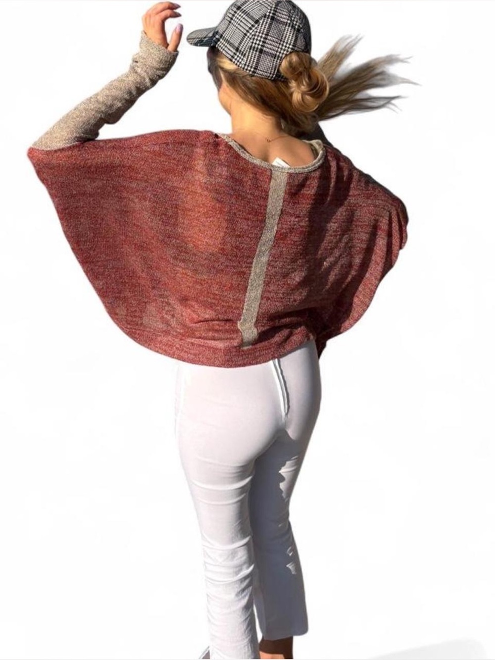 Y2K Sheer gauzy batwing two tone sweater relaxed fit boho poncho S Lagenlook - Picture 2 of 8